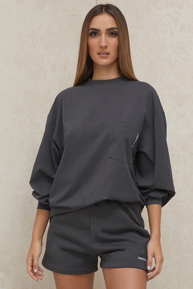 'Strata' Charcoal Long Sleeve Top